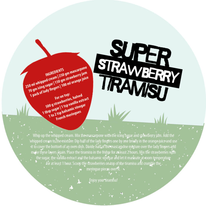 achterkant met recept ronde kaart aardbeien ENGELS Superwaste
